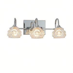 Luminaire de salle de bain vintage à 3 lumières en cristal, finition nickel, abat-jour en verre transparent, lampe de miroir à montage en surface, 17 pouces - Product Image 1