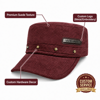 Casquette Cadet Rétro en Daim WEINI avec Logo Personnalisé, Patch en Cuir et Rivets Métalliques – Vente en Gros
