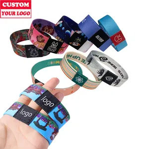 Benutzer definiertes Logo Voll farbdruck Party Sport Festival Polyester Armband Sublimation Gewebtes Armband aus elastischem Stoff