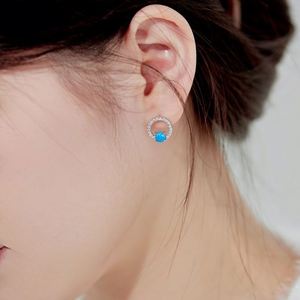 Pendientes de Aro Elegantes de Plata S925 Hipoalergénicos Dylam con Diamantes y Circonita 5A, Ópalo Sintético para Mujer - Product Image 3