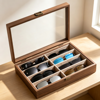Boîte de présentation portable haut de gamme SHN-62 en bois de noyer grainé, style vintage, anti-poussière, multi-compartiments, pour lunettes