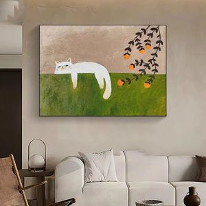 Cuadro Decorativo con Gato Adorable y Caqui, Impresión en Lienzo Enmarcada, <span class=keywords><strong>Estilo</strong></span> Nórdico, Pintura de Animales, Decoración para Sala de Estar, Dormitorio, <span class=keywords><strong>Comedor</strong></span> - Product Image 6