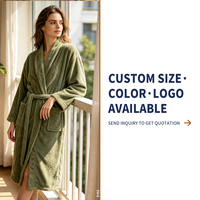 Peignoir personnalisé avec logo, en flanelle corail, naturel, chaud, doux pour la peau, pour la salle de bain, longueur mi-mollet pour femme