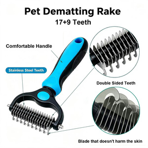 <span class=keywords><strong>Brosse</strong></span> démêlante double face pour animaux de compagnie, lame en acier inoxydable, outil de toilettage pour chiens et chats, démêlage et élimination des poils morts pour poils longs - Product Image 4