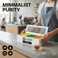 Boîte à thé élégante en bois peint blanc Landy avec couvercle en verre, 3 compartiments, étui de rangement pour sachets, pour la cuisine, fournisseur d'usine en gros