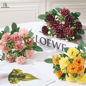 <span class=keywords><strong>Oeillets</strong></span> artificiels Bouquet de fleurs en soie Feuille verte pour la fête à la maison Mariage Tenant des fleurs Festival Cuisine Bureau Décor - Product Image 2