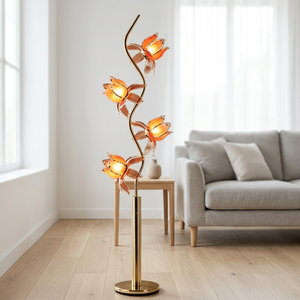 Lampe sur pied esthétique en forme de fleur de lotus, abat-jour à 4 pétales, base en métal, pour la maison - Product Image 2