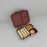 Boîte à lunch en acier inoxydable Myjoybee durable à 3 compartiments, étanche, pour le travail, les voyages et la préparation des repas, pour adultes