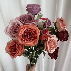 Rosa Austin decorazione Hotel per la casa a 3 teste di cavallo ubriaco tessuto spazzolato rosa simulato Bouquet di fiori artificiali per la laurea - Product Image 2