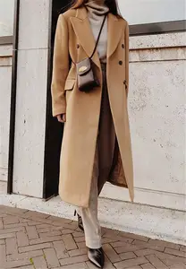 Jaqueta midi longa feminina, casaco de lã longo com botões e tamanho grande para mulheres
