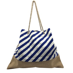 Fábrica de Stock a granel buen precio personalizado verano grande de yute de algodón de las <span class=keywords><strong>mujeres</strong></span> Bolso Tote de playa - Product Image 5