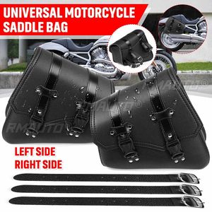 Motorcycle Saddlebags Side Tool Bag Luggage Storage Saddle Bag Pouch PU Leather Black Universal for Honda/Yamaha/Suzuki - Product Image 1