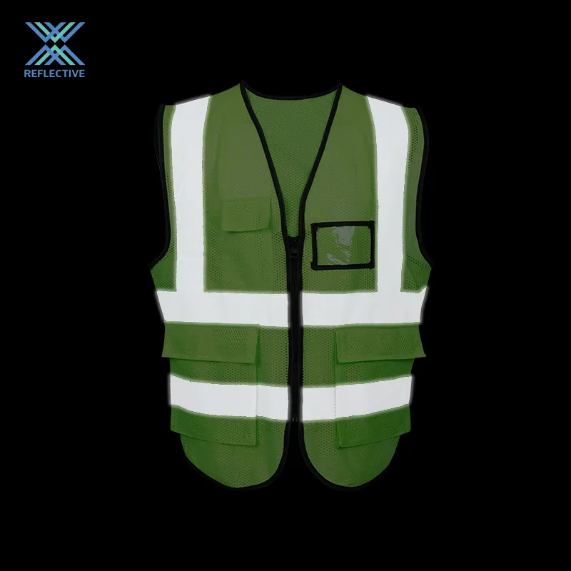 Colete de segurança com logotipo personalizado LX Low MOQ Hi Vis Verde Colete de segurança com bolsos