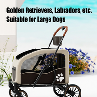 Poussette pour chien de grande taille en acier carbone, pliable, 4 roues, ajustement universel, transporteur portable pour voyages en plein air