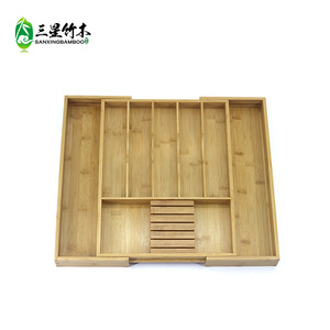 Caja organizadora de cubiertos y cuchillos de bambú extensible para fabricantes transfronterizos con bloque de cuchillos desmontable - Product Image 4