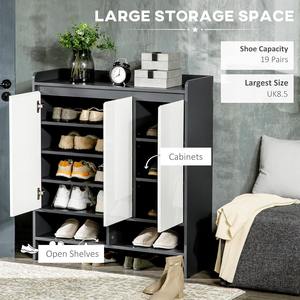 Meuble à chaussures de couloir en bois laqué brillant avec portes blanches et étagères ouvertes, MOQ 100 - Product Image 2