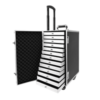 Valise de présentation de bijoux de luxe sur mesure, grande taille, professionnelle, en aluminium, avec doublure en velours, 4 roues pivotantes