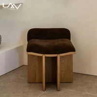 Chaise de salon de style nordique, chaise de loisirs rétro, tabouret de chambre d'hôtel avec cadre en bois et revêtement en tissu marron, mobilier