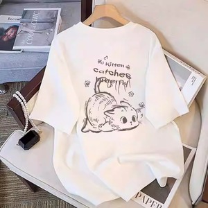 T-shirt Estiva da <span class=keywords><strong>Donna</strong></span> in Cotone, Maglietta Stampata alla Moda con Collo Tondo e Maniche Corte, 200 Grammi, Morbida e <span class=keywords><strong>Oversize</strong></span> - Product Image 3