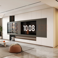 Nouveau meuble TV mural multifonctionnel en bois massif de style chinois, centre de divertissement en noyer avec grille cannelée, pour salon de style farmhouse