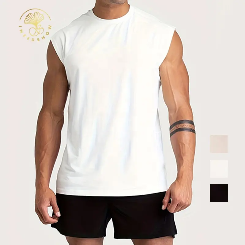 Roupas de treino esportivas personalizadas de alta qualidade colete de malha de algodão branco para homens, regata de corrida fitness para academia