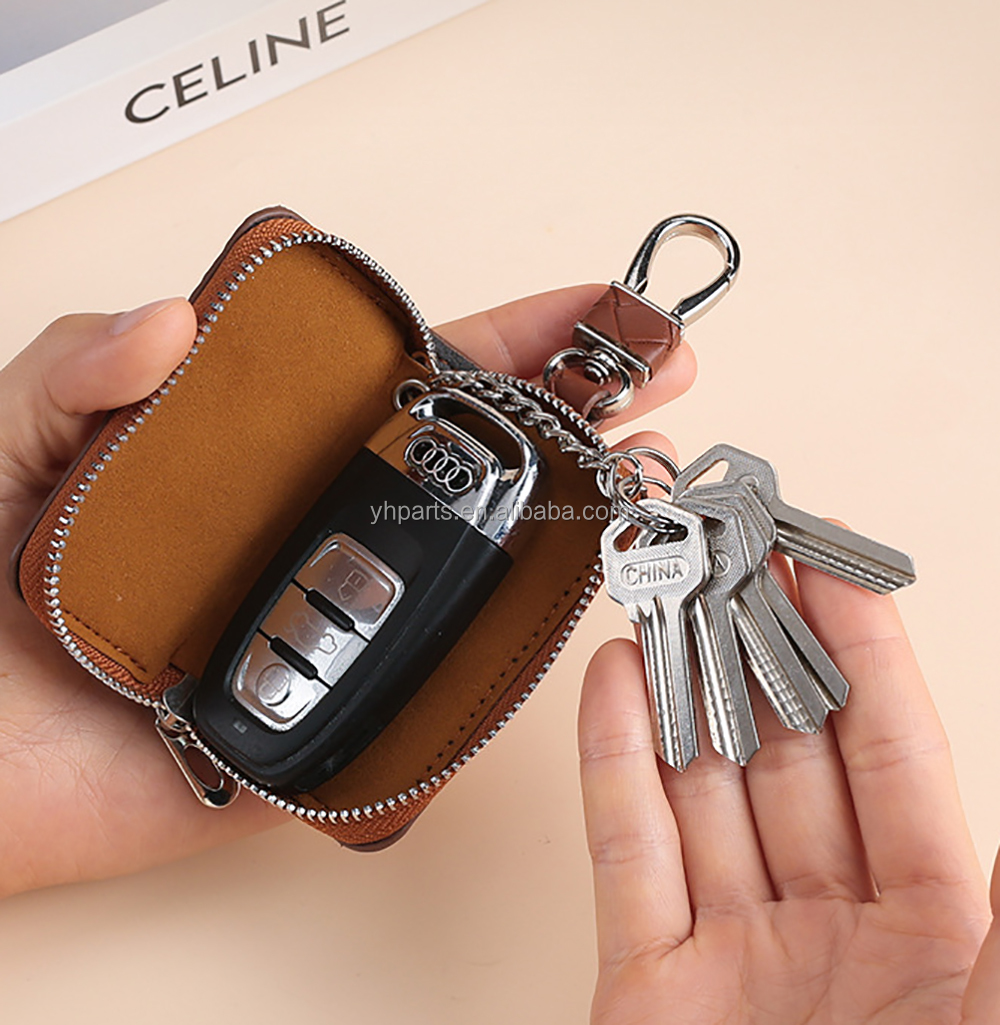 YH Brand Universal Car Key Case - High-Quality Leather Key Fob Cover Protector