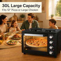 Four à Convection Compact Électrique 30L avec Rôtissoire et 2 Plaques de Cuisson pour Cuisine Professionnelle