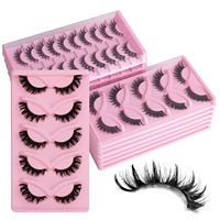 Vente en gros de 5 paires de faux cils en bande complète, boîte personnalisée avec logo, bande en coton noir, fournitures de beauté, cils synthétiques, faux cils