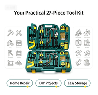 Ensemble d'outils à main professionnels en acier au carbone de 27 pièces avec étui rigide pour l'entretien domestique et le kit de réparation DIY