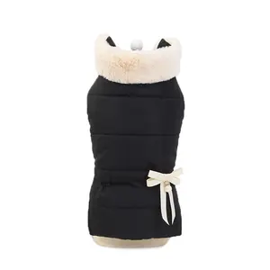 Black color princess style cold weather pet woolen dog clothes elegant fur dog coat