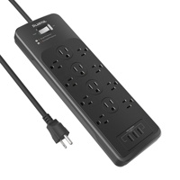 Multiprise anti-surtension 12 prises blanche/noire avec ports USB 2A+1C, en cuivre et ABS ignifuge, avec 2 indicateurs, certifiée ETL