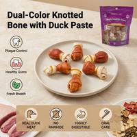 Friandises Premium pour Chiens : Os à Mâcher Noeuds Bicolores Saveur Canard et Arachide pour Soins Dentaires
