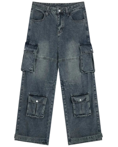 Jean Cargo Droit Homme Hip Hop Streetwear 6 Poches Grande Taille Délavé Personnalisable avec Logos Service OEM à Prix Abordable - Product Image 2