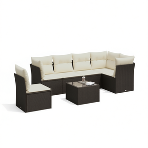 Ensemble de canapés de jardin noir et crème en rotin PE d'extérieur avec coussins en mousse haute densité, design contemporain imperméable - Product Image 1