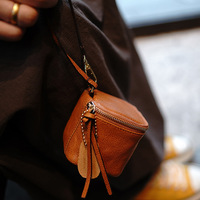 Pochette à clés rétro en PU, mini porte-clés à suspendre au cou, étui de rangement pour écouteurs, porte-monnaie multifonction