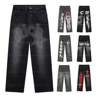 Jeans skater et streetwear hip-hop pour hommes pantalons amples de danse et de skateboard pantalons décontractés en denim délavés à l'acide jeans baggy personnalisés pour hommes