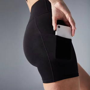 Custom Stretchy Comfortable <b>Back</b> Zipper Side Pockets Sustainable High Waist Running Yoga Shorts for Women - Product Image 4