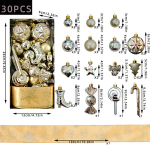 Ornamen Natal Premium 30 Buah Set Dekorasi Bola Bentuk Campuran dengan Pita Motif Kepingan Salju - Product Image 3