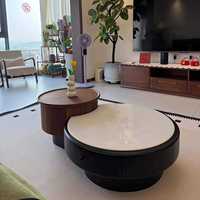 Ensemble de table basse avec plateau en faux marbre, hauteur réglable, montage facile, léger, décoratif, meubles de salon, convertible