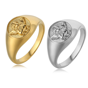 Anelli in Acciaio Inossidabile Placcato Oro 18k Impermeabili, Anello Chunky Impilabile per Donna e Uomo, Anello Cherubino Angelo Custode - Product Image 5