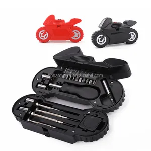 21 Piece Gift Promotional Motorcycle Shape Case Handy Box Led Light Portable Emergency Screwdriver Bit Socket Tool Tool Kit Set