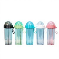 Bouteille d'eau en plastique écologique de 420-600 ml avec poignée et paille séparée pour enfants et adultes, idéale pour la gym, le fitness et les sports.
