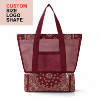 Sac de plage personnalisé en maille avec fermeture éclair, motif cachemire, résistant au sable, essentiel pour les vacances, sac isotherme pour la natation, le déjeuner ou comme sac à main