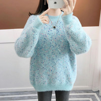 Pull en tricot épais pour femme, style coréen, doux, chaud, à col rond, manches longues, coupe ample, automne-hiver