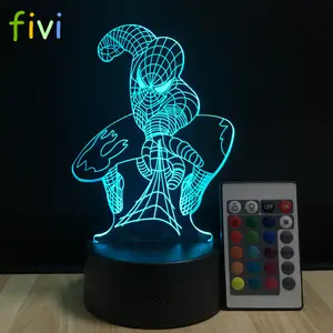 3D Lampu Malam Spiderman LED Meja Lampu Wall Washer LED RGB 7 Warna Berubah Dekorasi Tahun Baru Bayi Tidur Kreatif Lampu