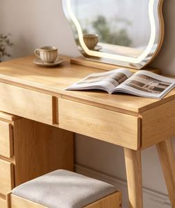 Premium Oak Combined Dressing Table Cloud LED <b>Light</b> <b>Mirror</b> 3 Drawer Side Chest Storage Stool Bedroom Makeup <b>Vanity</b> Set - Product Image 4