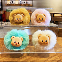 Porte-clés Ours de Dessin Animé avec Pompon, Breloque de Sac en Fausse Fourrure Moelleuse, Accessoire Mignon pour Clés, Cadeau pour Filles et Femmes, Vente en Gros