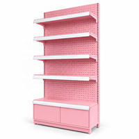 Étagère de présentation cosmétique rose en perforé, présentoir de magasin réglable en métal avec meuble de base pour produits de beauté