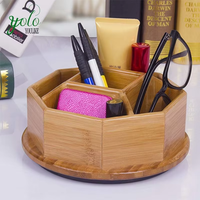 Organisateur de stylos en bambou à double rotation, pour la maison et le bureau, rangement de papeterie, cadeau de Noël, support pour marqueurs et crayons de bureau