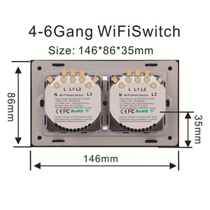 Interrupteur mural TUYA <span class=keywords><strong>Smart</strong></span> <span class=keywords><strong>Life</strong></span>, panneau en verre tactile <span class=keywords><strong>ewelink</strong></span> wifi 4/5/6 gangs, prise en charge de la commande vocale Google Home Alexa - Product Image 3